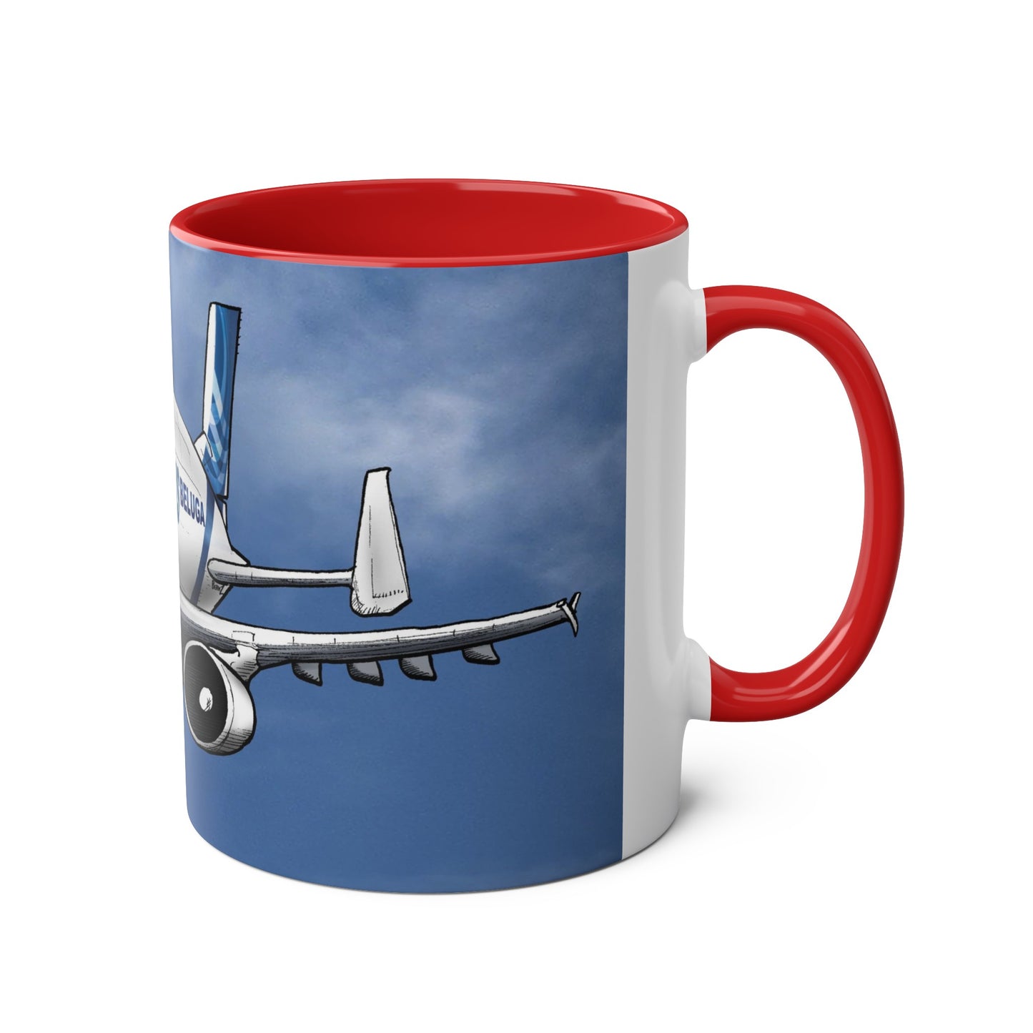 Beluga Airbus Cartoon Two-Tone Coffee Mugs, 11oz
