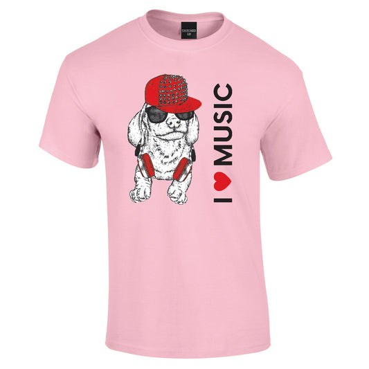 The I Love Music Puppy T Ladies or Gents Cut