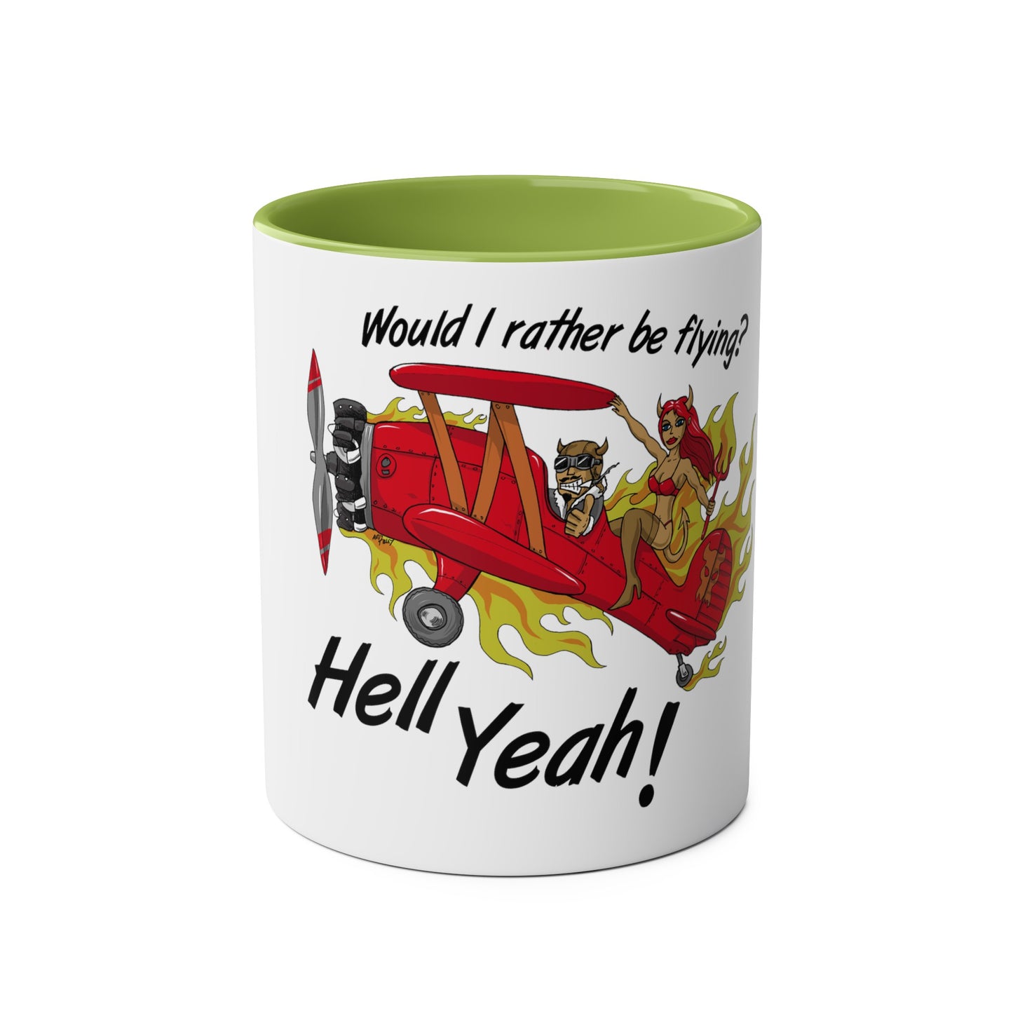 Would I Rather be Flying ? Hell Yeah ! Two-Tone Coffee Mugs, 11oz