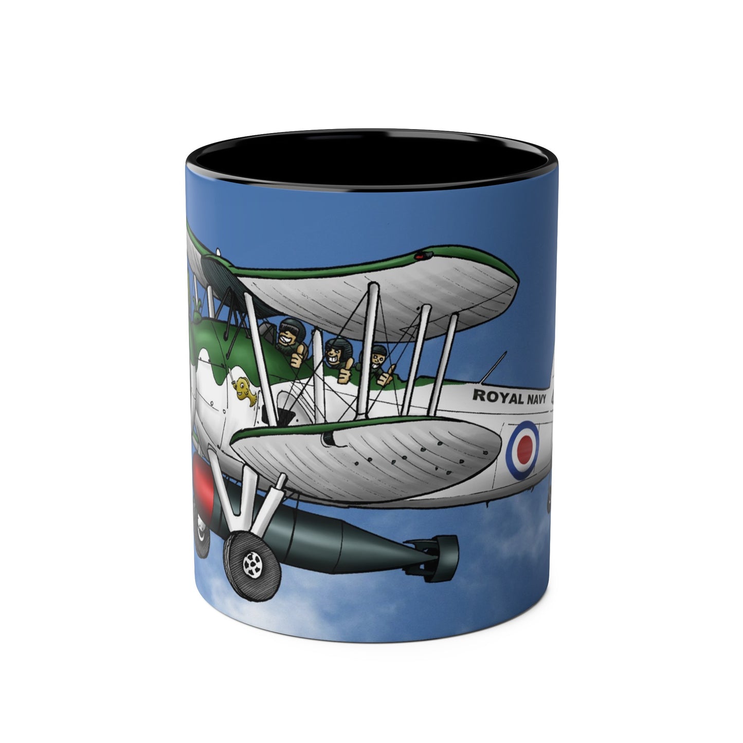 Navy Swordfish Design Two-Tone Coffee Mugs, 11oz
