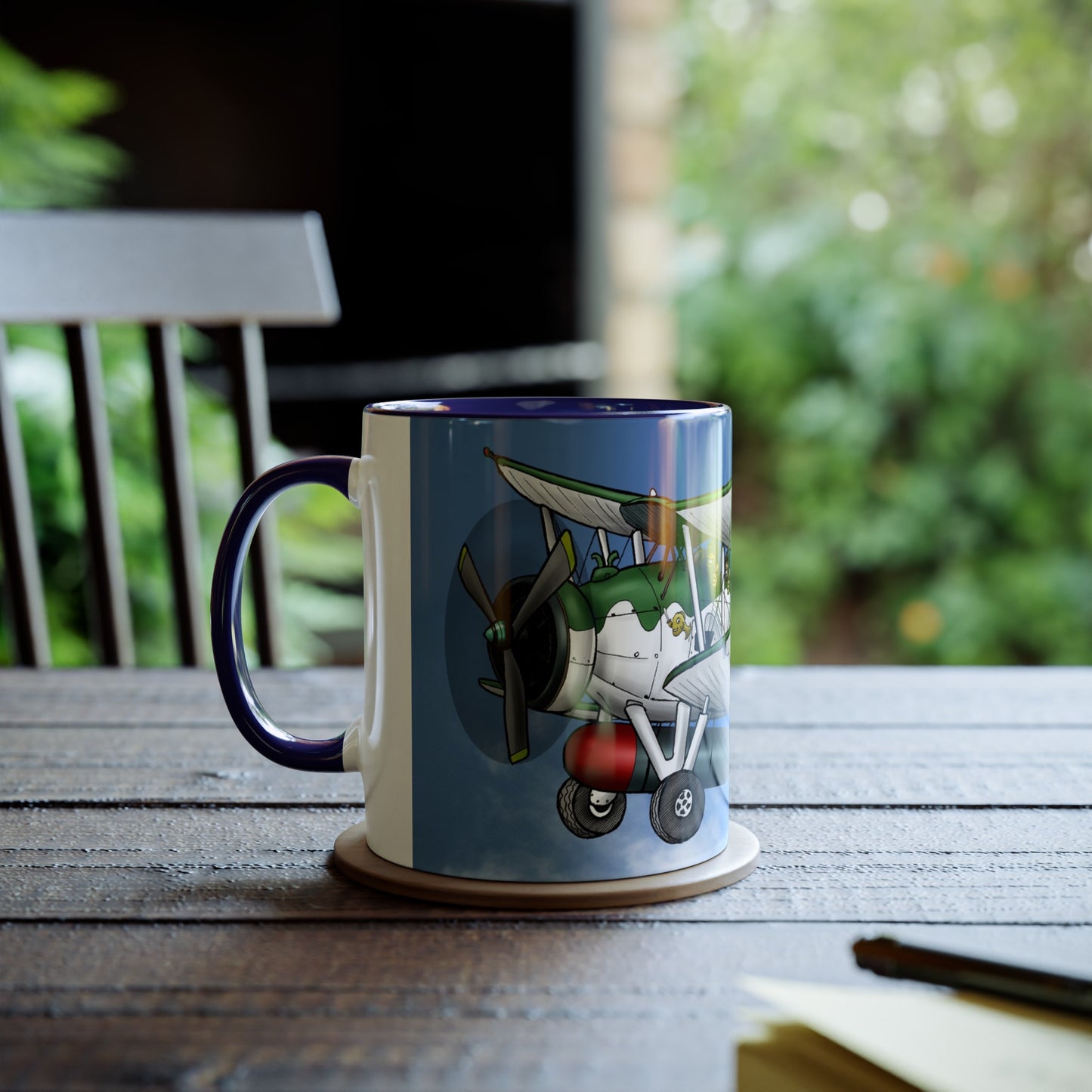 Navy Swordfish Design Two-Tone Coffee Mugs, 11oz